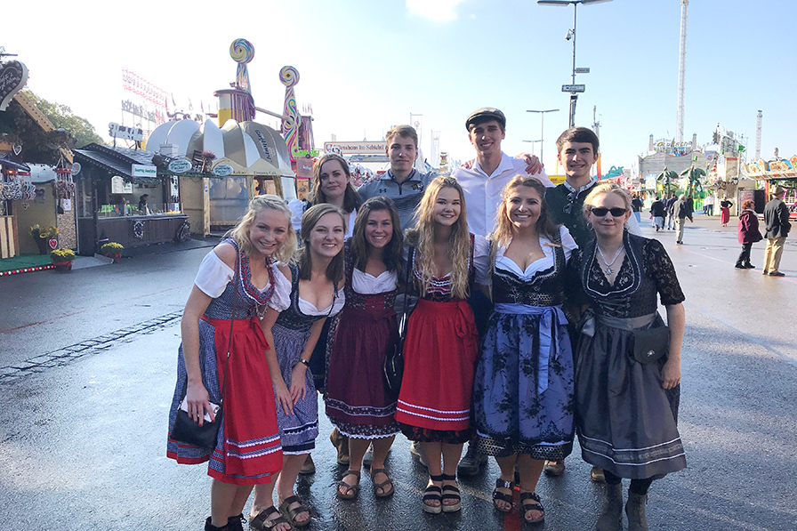 Students is traditional German clothes 