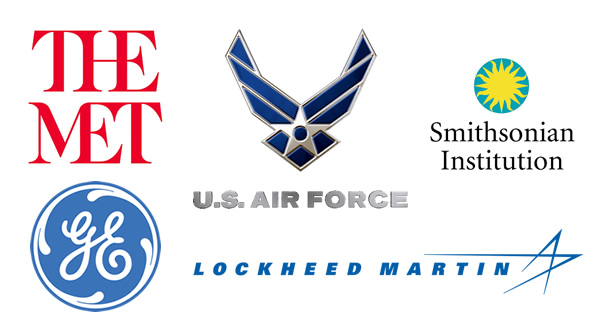 Logos of The Met, GE, U.S. Air Force, Smithsonian Institution and Lockheed Martin