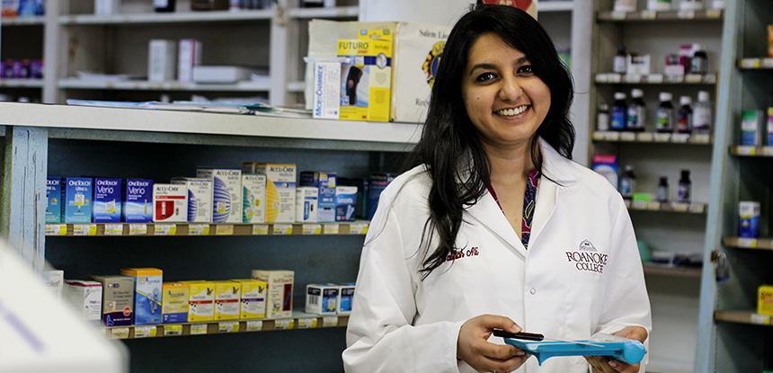 Student working in a pharmacy