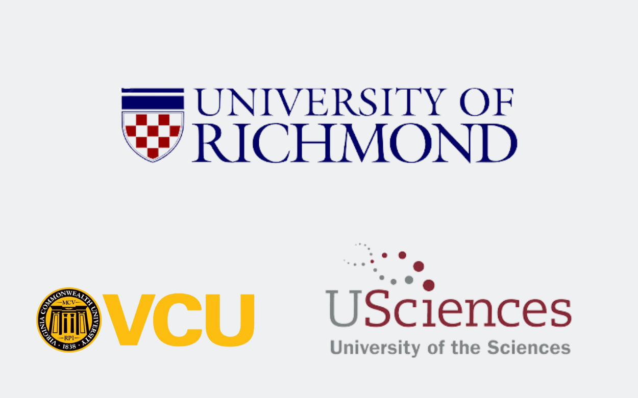 Logos of: Virginia Commonwealth University, University of Richmond, University of the Sciences in Philadelphia, 