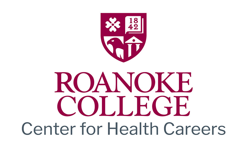 Logo of Roanoke College shield with words underneath reading: Center for Health Careers