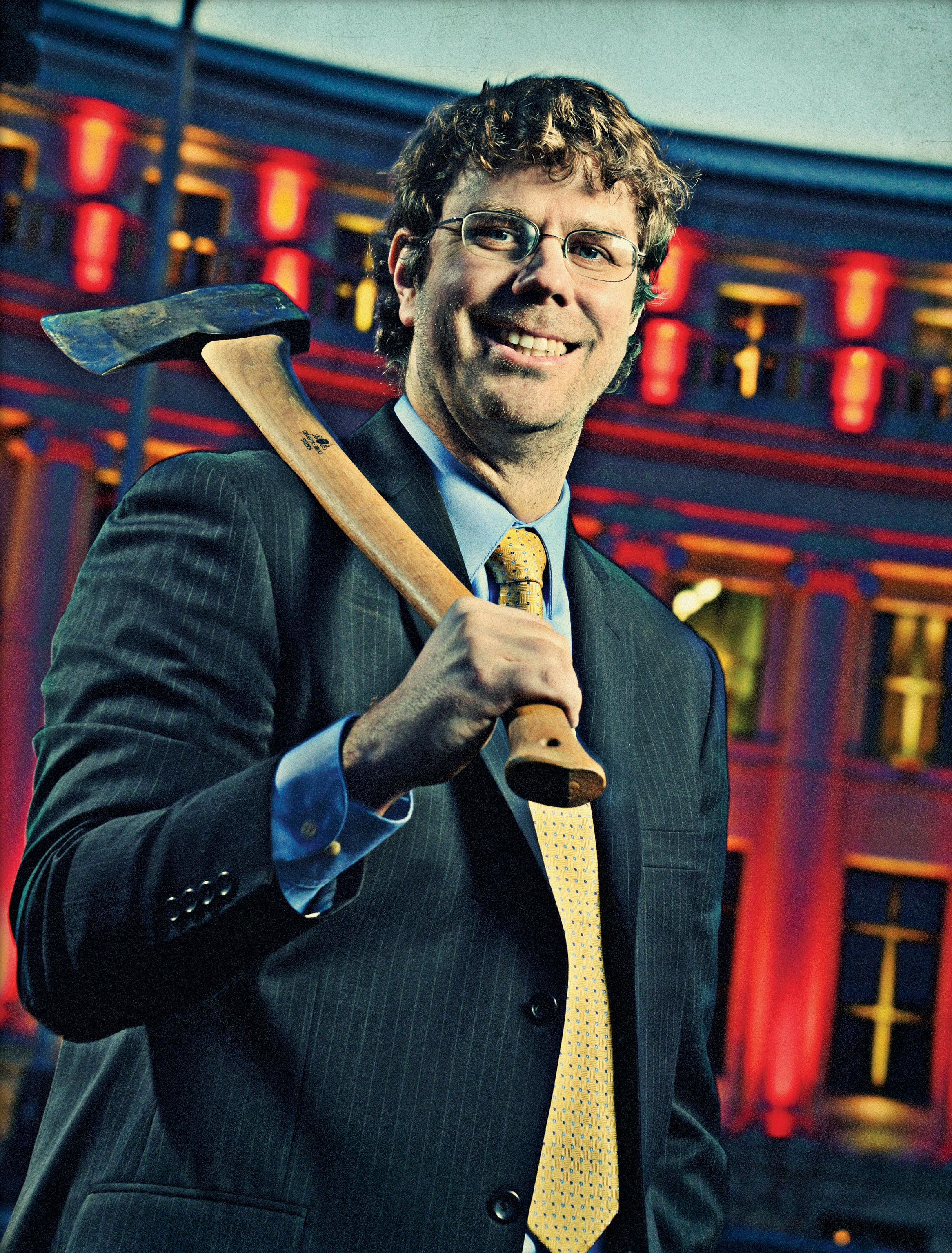 Scott Segerstrom with an axe
