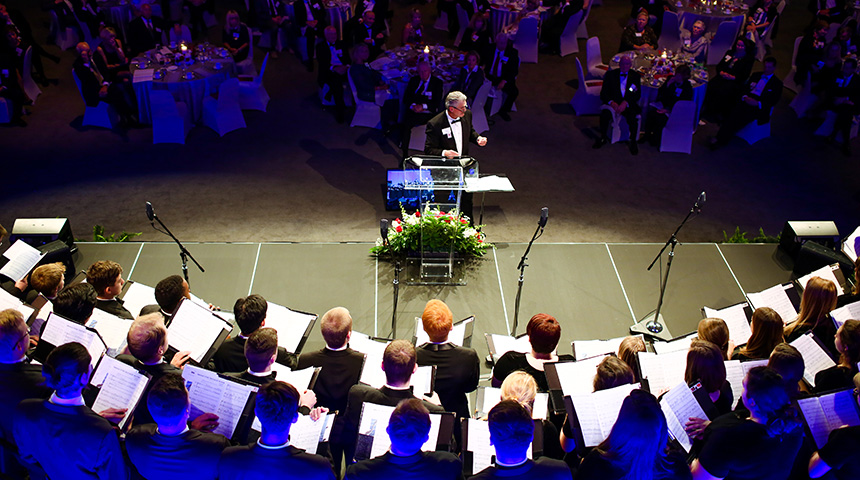 overhead shot of the roanoke college choir