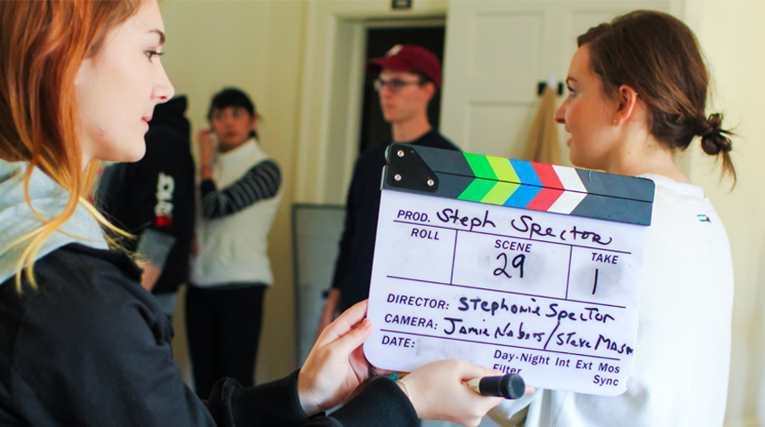 screen studies students working on a film