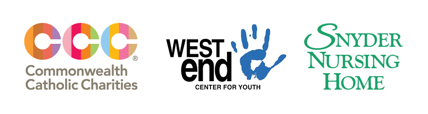 Logos of: Commonwealth Catholic Charities, West End center for youth, snyder nursing home