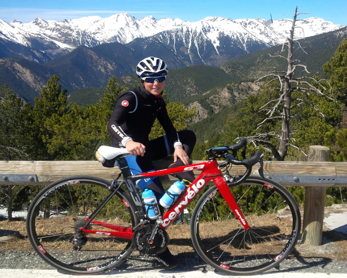 Shelley Olds bicycling in the mountains of Spain.