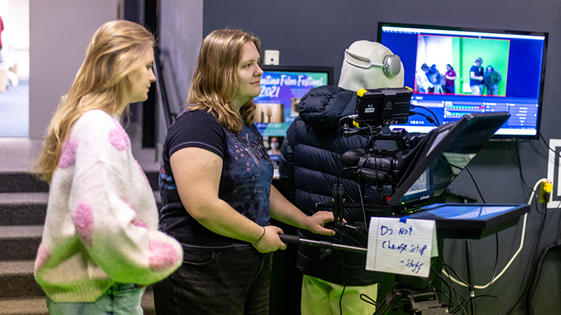 Screen Studies students look at camera