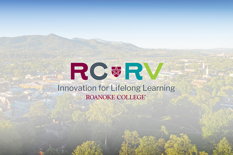 RC-RV logo overlayed on a drone photo of campus
