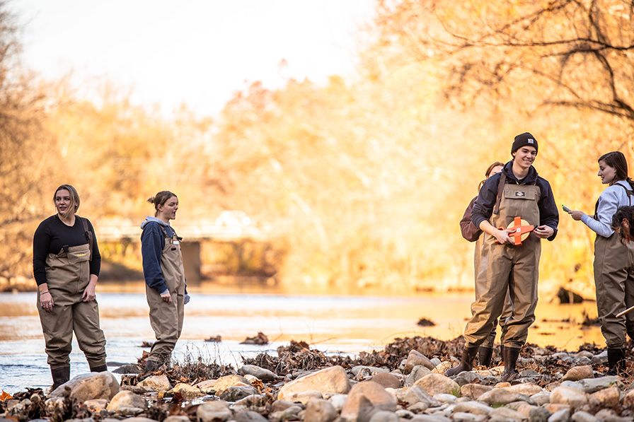 Students at the Roanoke River