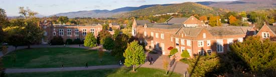 View of the back quad, colket center, and alumni gym