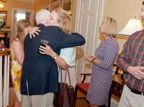 student hugging president maxey