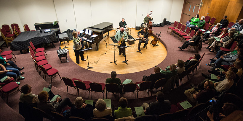 Photo of a performance happening inside the Olin Recital Hall