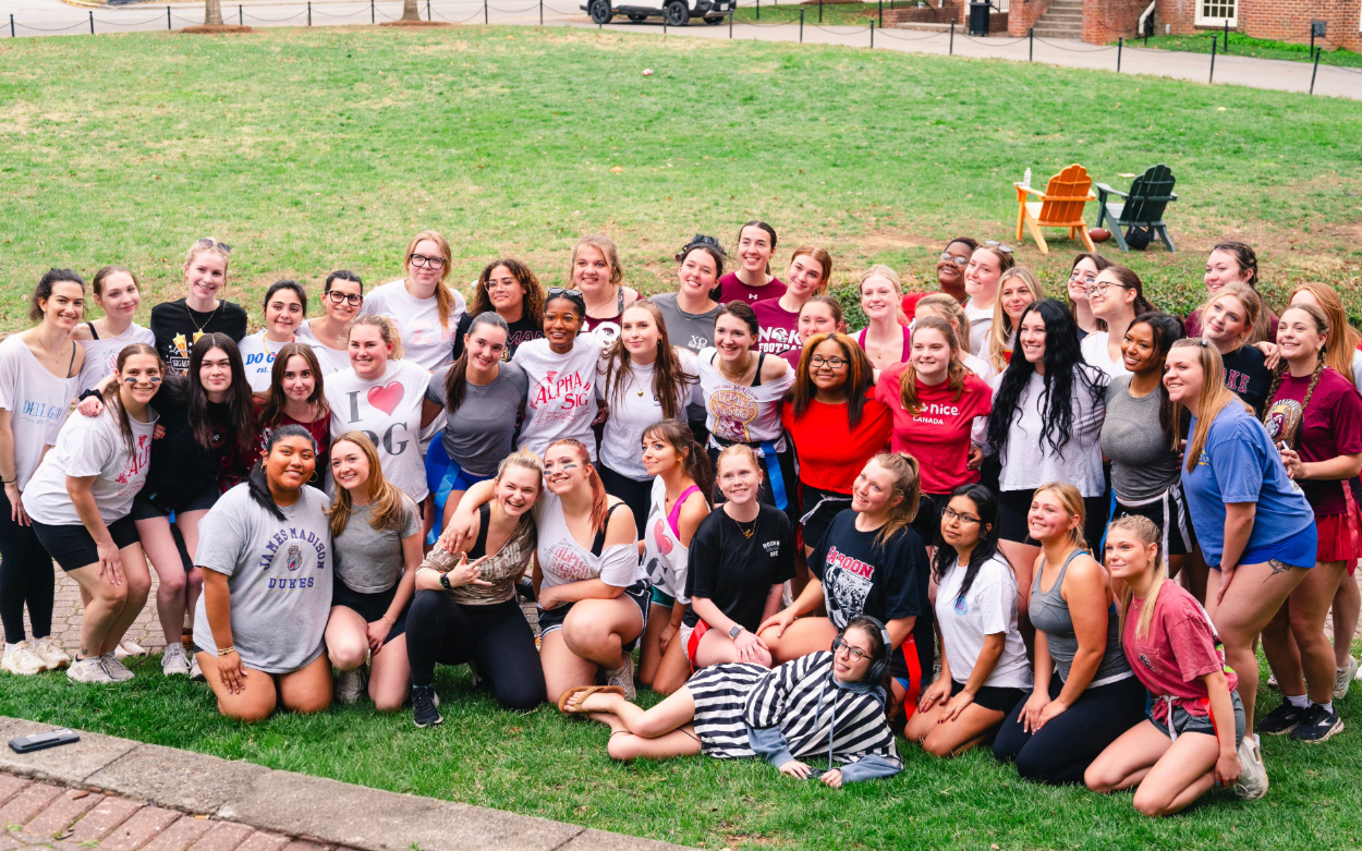 sorority sisters smiling for a group photo