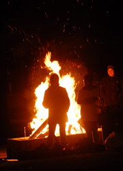 Students at a bonfire