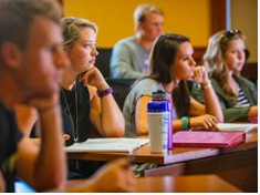 Students sitting and paying attention in class