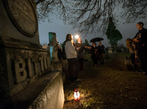 Students in the cemetery on the Hill