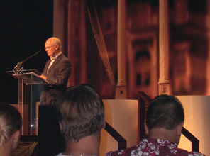 President Maxey giving a speech at a history department event