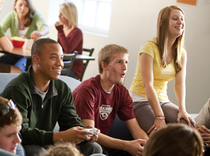 Students watching a movie hosted by the Historical Society