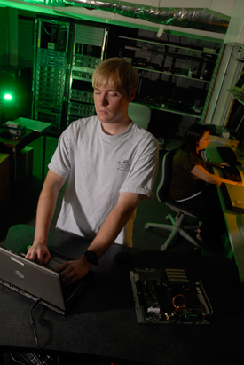 student working at a computer