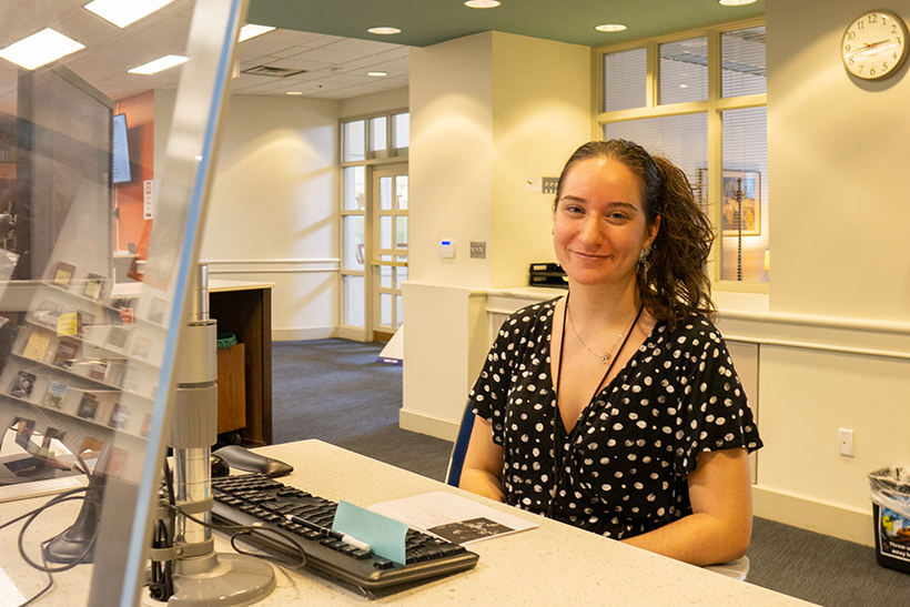 Student working in the library