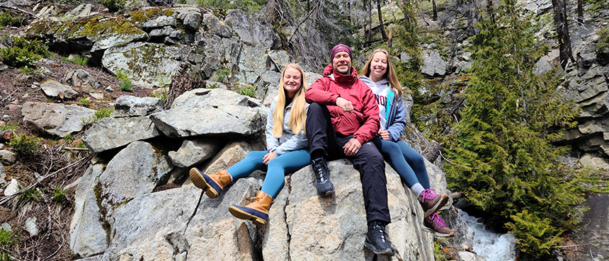 Chaplain Bowen and students pictured during a hike in the Cascade Mountains of Washington state