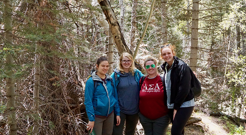 students hiking