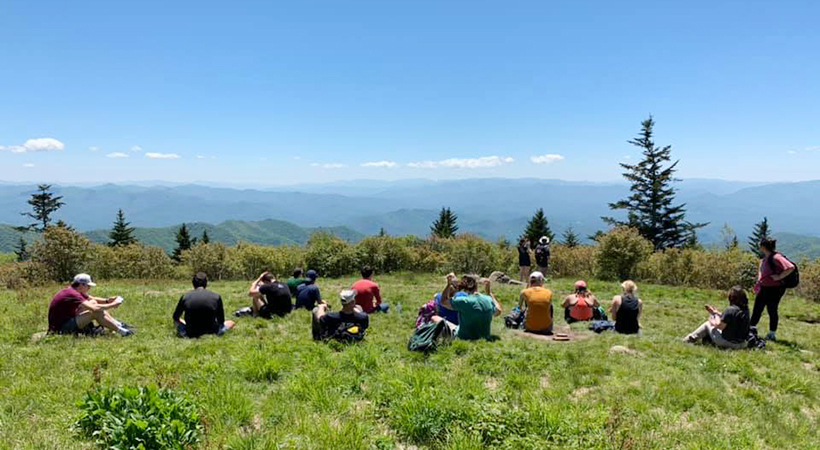 students hiking