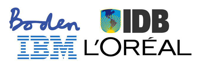 Logos of Boden, IBM, IDB and L'Oreal