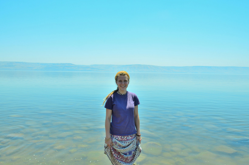 Student in front of the Sea of Galilee