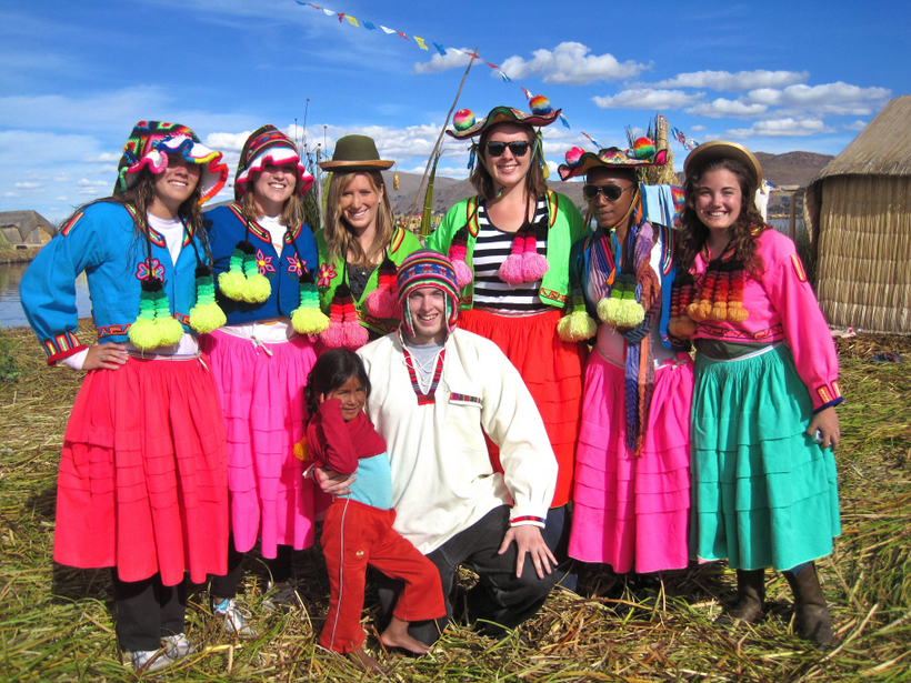 Students in cultural clothing in a Latin American country