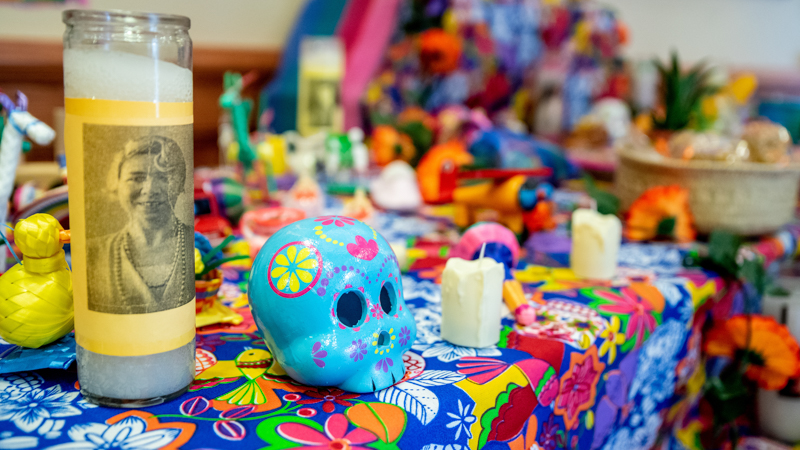A decorated ofrenda in Lucas hall