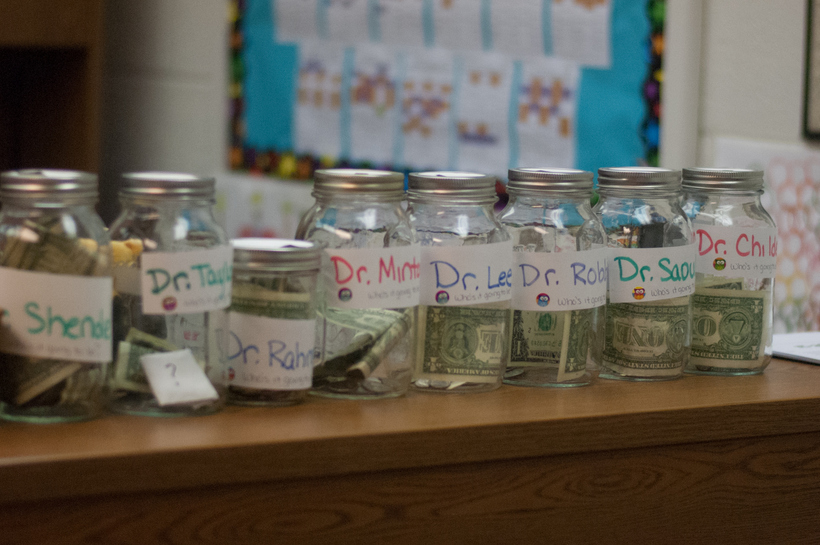 Donation jars filled with money
