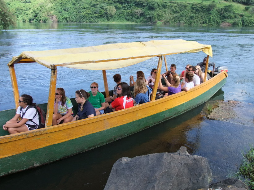 Students in a boat on a river
