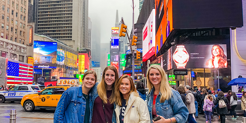 students in time square