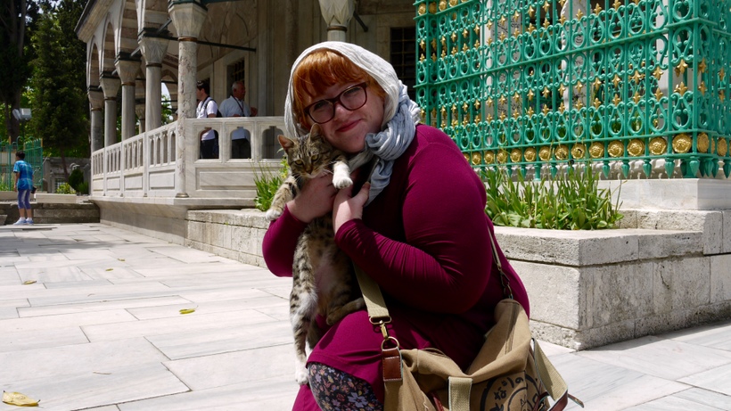 student with cat in turkey