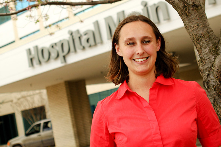 A student pictured outside a hospital