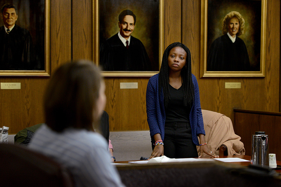 A student in a courtroom