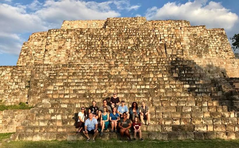 Students in front of ruins in the Yucatan