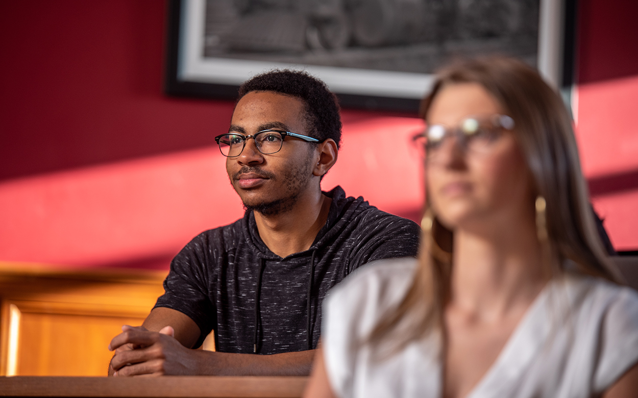 A student sits in an MBA class. 