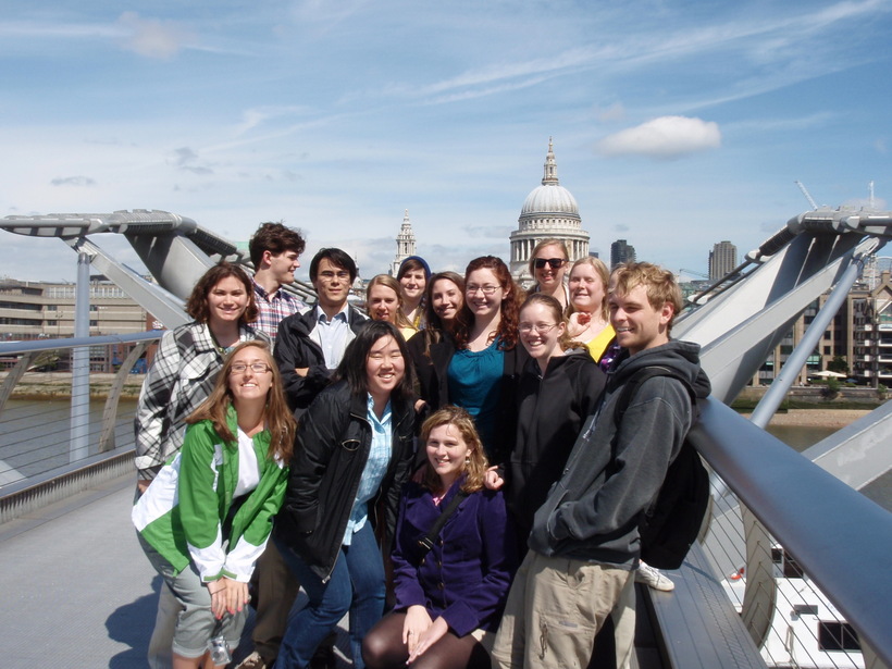 Students on a bridge in England