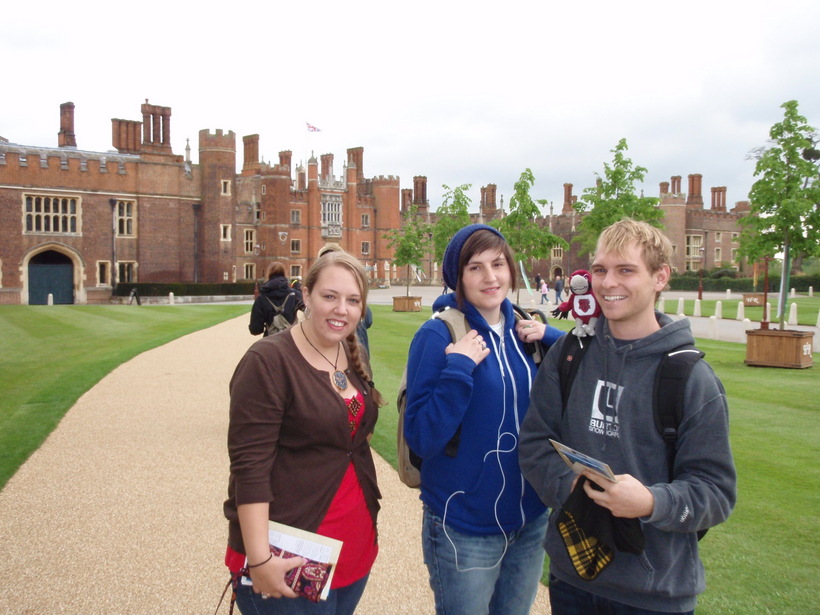 Students in front of a large building in England