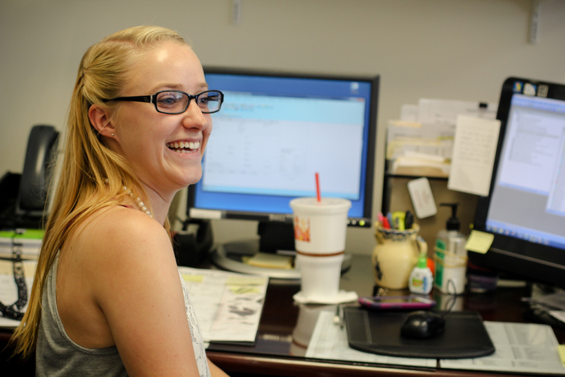 Student working in an office