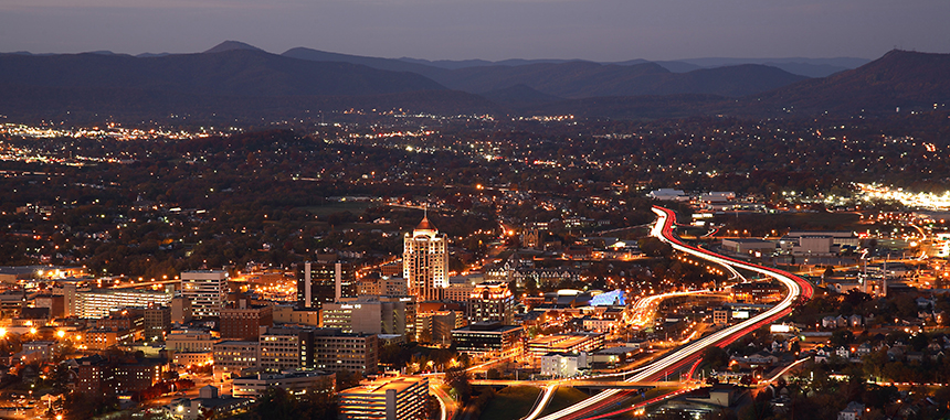 Overhead shot of Downtown Roanoke