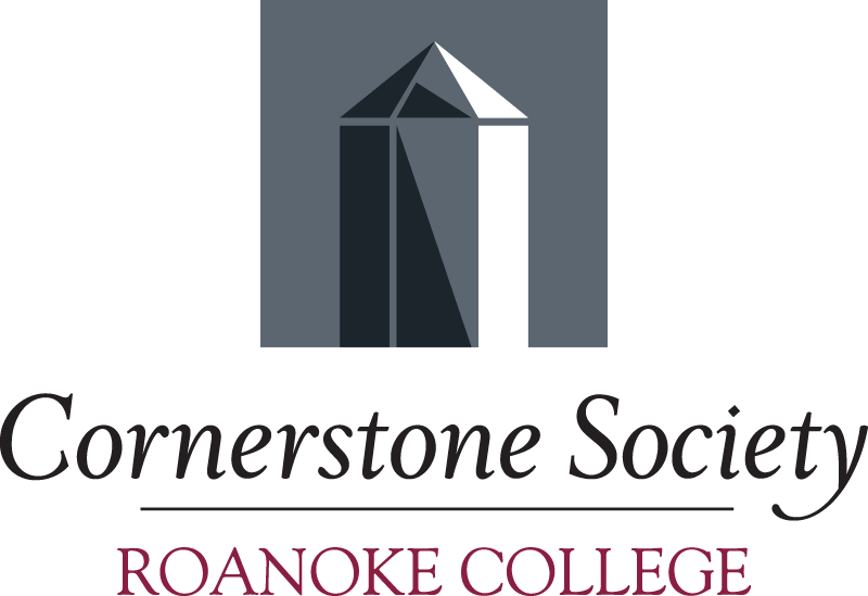 Graphic of a gray obelisk with the words "Cornerstone Society" in black and "Roanoke College" in maroon under it