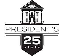 Logo featuring an illustration of Roanoke College's Administration Building and the words: President's 25