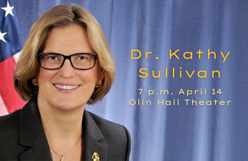 Photo of Kathy Sullivan with date, time and place of event listed next to her picture