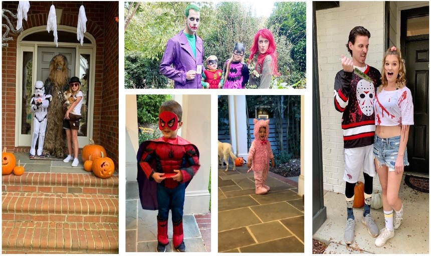 Images of people in Halloween costumes