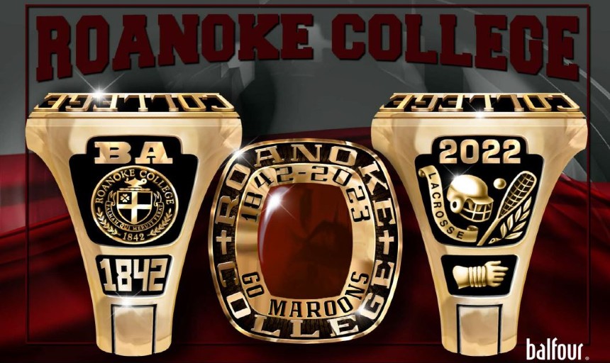 An image of a Roanoke College ring with the text "Roanoke College"