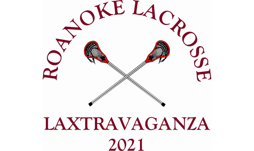 An image of crossed lacrosse sticks with the text "Roanoke Lacrosse Laxtravaganza" in maroon text