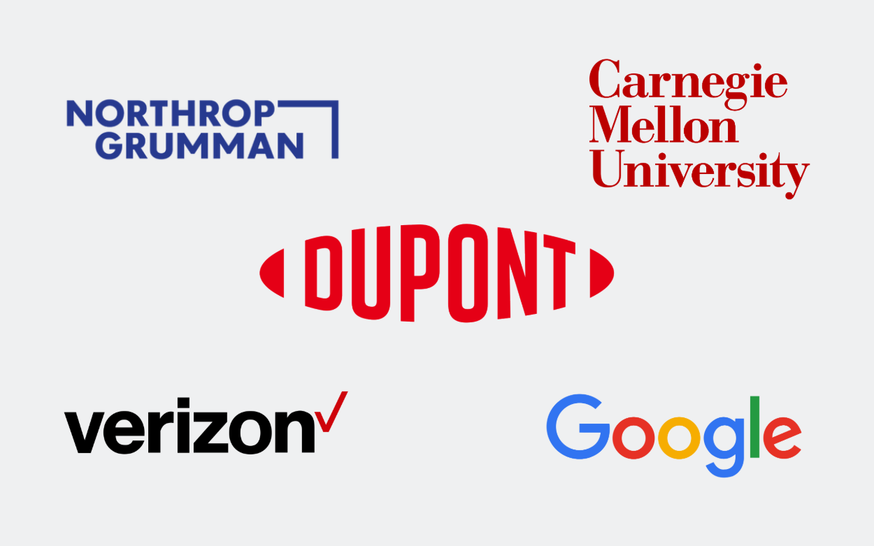 Logos for Carnegie Mellon University, Google, DuPont, Verizon, and Northrop Grumman